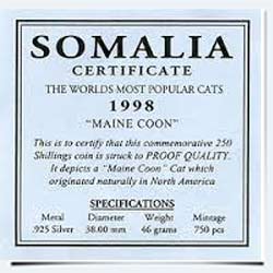 фото монета сомали мейн кун сертификат 1998 год